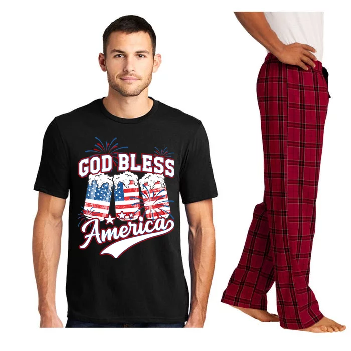 God Bless America 4th Of July Beer Us Flag Fireworks Gift Pajama Set