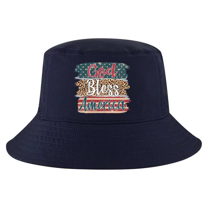 God Bless America Brush Stroke Leopard America Flag 4th July Great Gift Cool Comfort Performance Bucket Hat