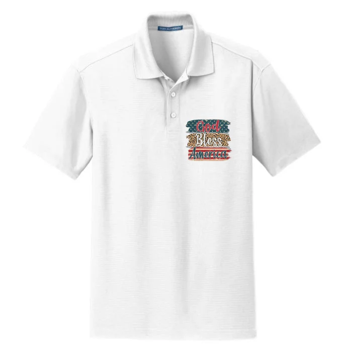 God Bless America Brush Stroke Leopard America Flag 4th July Dry Zone Grid Performance Polo