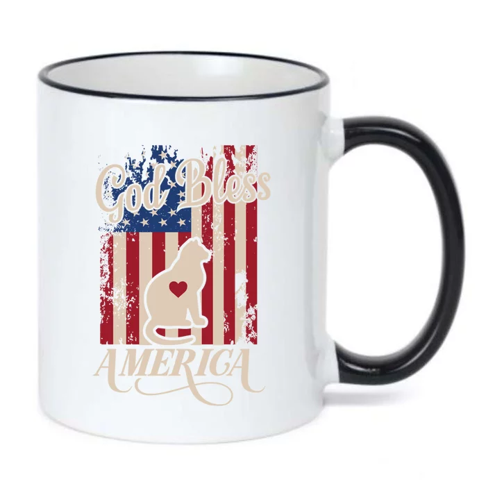 God Bless America Cat American Flag Patriotic Gift Black Color Changing Mug