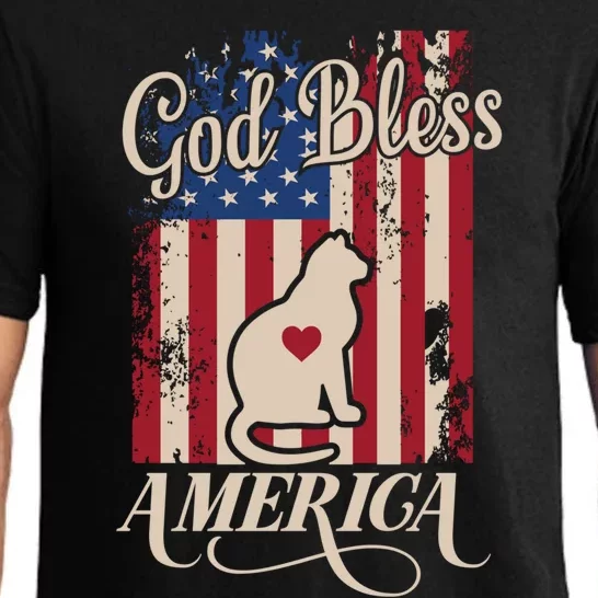 God Bless America Cat American Flag Patriotic Gift Pajama Set