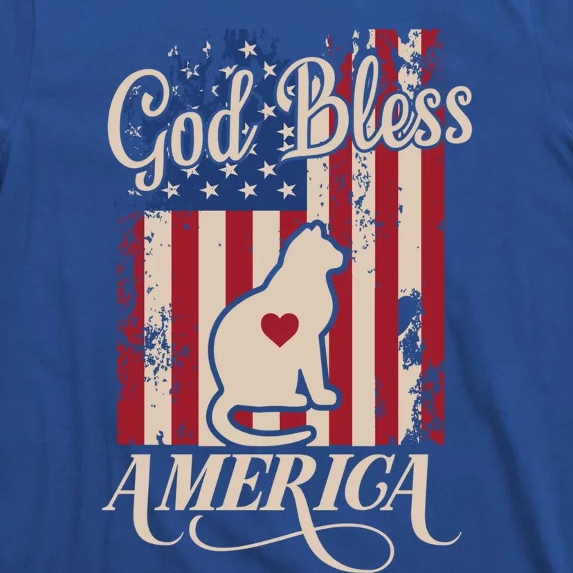 God Bless America Cat American Flag Patriotic Gift T-Shirt