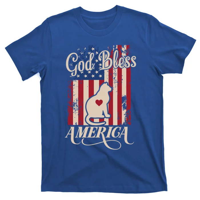 God Bless America Cat American Flag Patriotic Gift T-Shirt