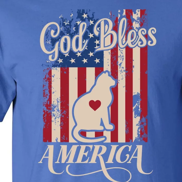 God Bless America Cat American Flag Patriotic Gift Tall T-Shirt