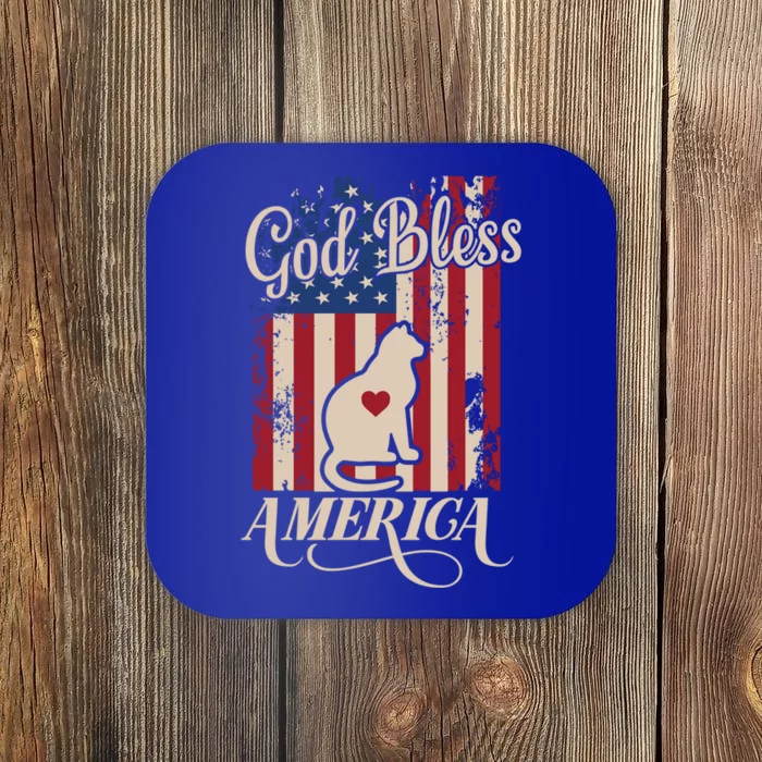 God Bless America Cat American Flag Patriotic Gift Coaster