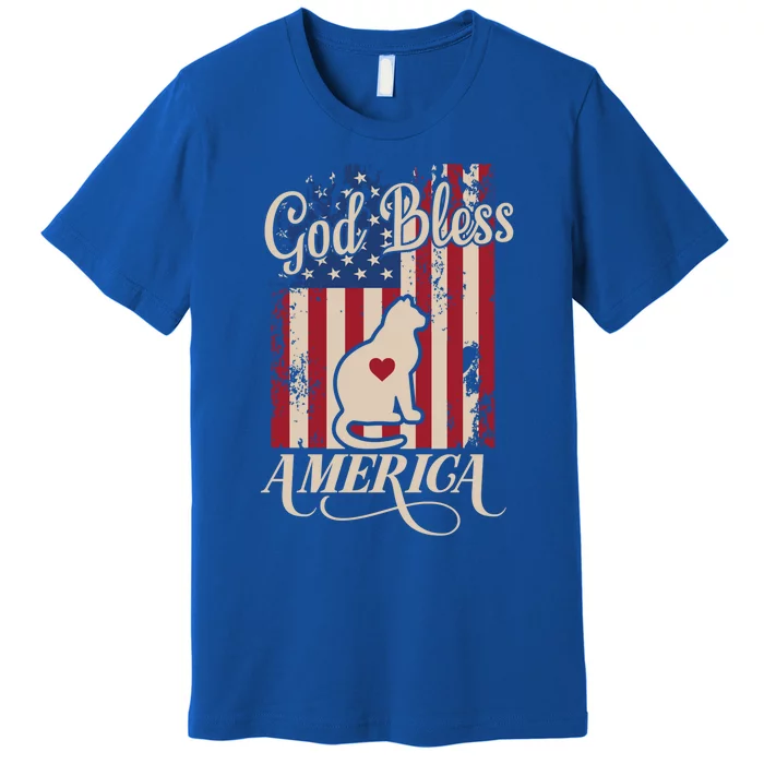 God Bless America Cat American Flag Patriotic Gift Premium T-Shirt