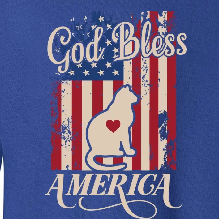 God Bless America Cat American Flag Patriotic Gift Toddler Sweatshirt