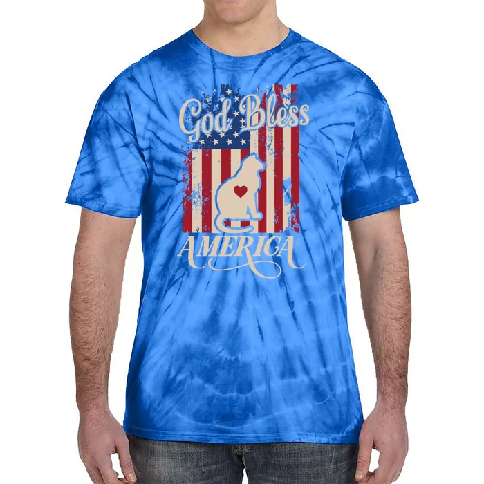 God Bless America Cat American Flag Patriotic Gift Tie-Dye T-Shirt