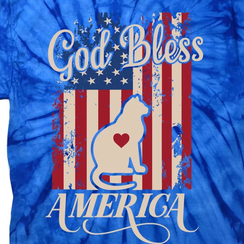 God Bless America Cat American Flag Patriotic Gift Tie-Dye T-Shirt