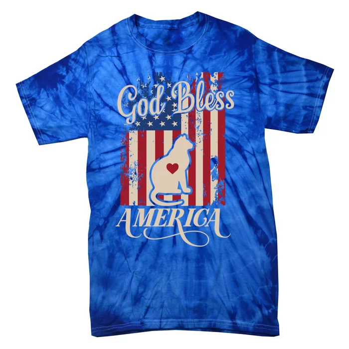 God Bless America Cat American Flag Patriotic Gift Tie-Dye T-Shirt