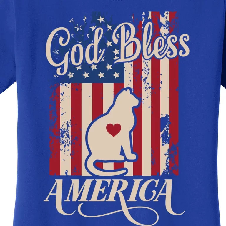 God Bless America Cat American Flag Patriotic Gift Women's T-Shirt