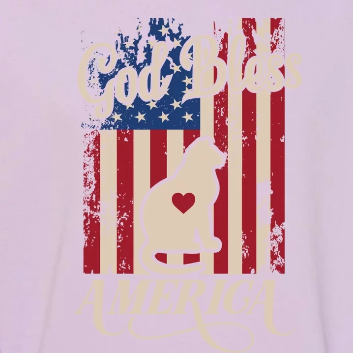 God Bless America Cat American Flag Patriotic Gift Garment-Dyed Sweatshirt