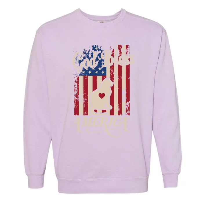 God Bless America Cat American Flag Patriotic Gift Garment-Dyed Sweatshirt