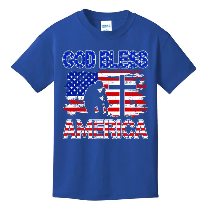 God Bless America 4th Of July Usa Flag Patriotic Christian Cute Gift Kids T-Shirt