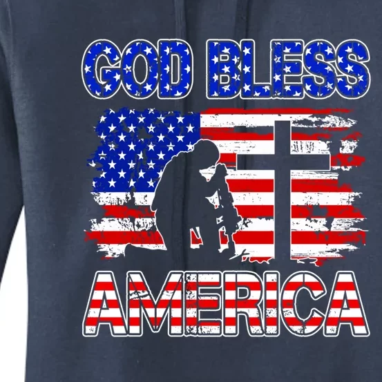 God Bless America 4th Of July Usa Flag Patriotic Christian Cute Gift Women's Pullover Hoodie