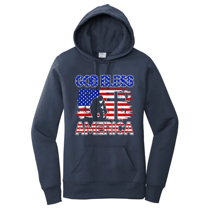 God Bless America 4th Of July Usa Flag Patriotic Christian Cute Gift Women's Pullover Hoodie