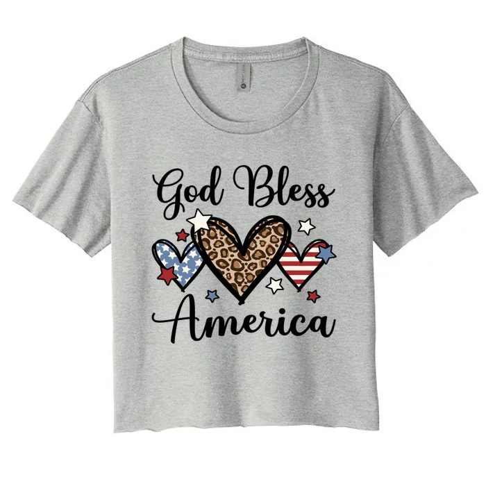 God Bless America For Patriotic Mom American Flag Leopard Gift Women's Crop Top Tee