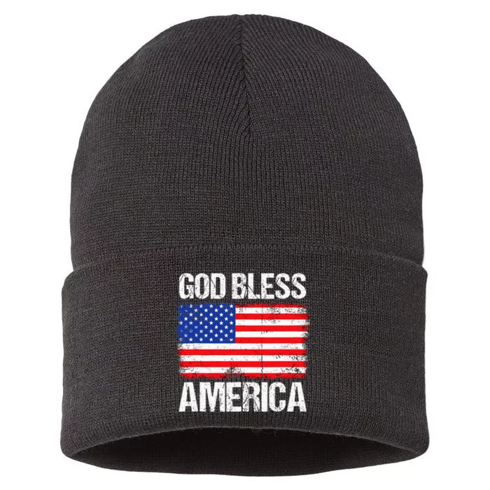 God Bless America Patriotic Happy 4th Of July Sustainable Knit Beanie