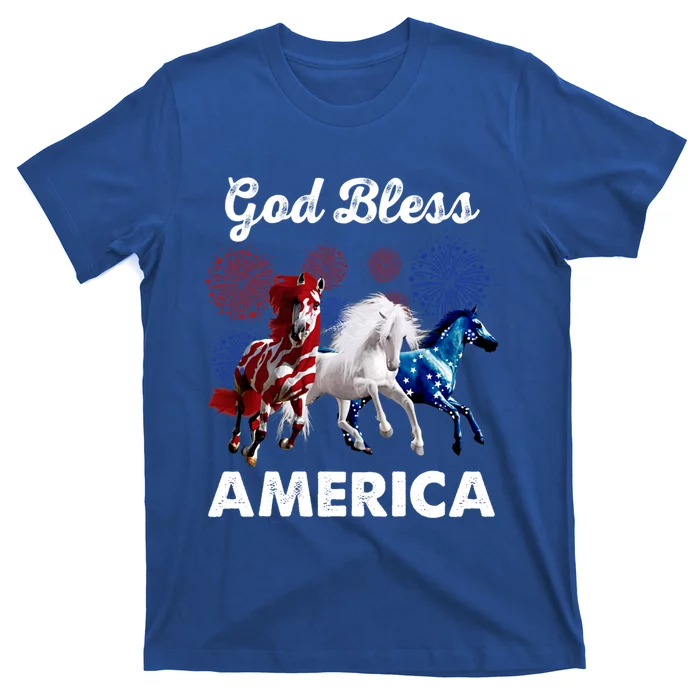 God Bless America Horse Fireworks American Flag Gift T-Shirt