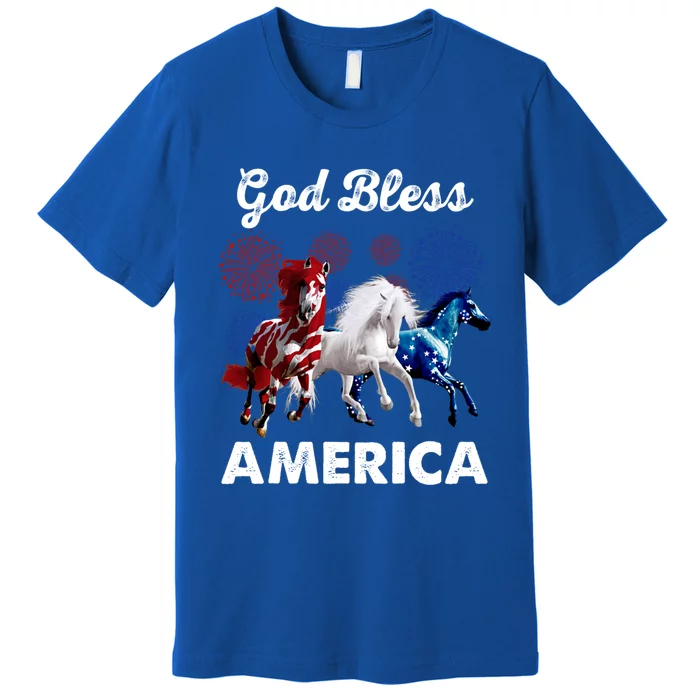 God Bless America Horse Fireworks American Flag Gift Premium T-Shirt