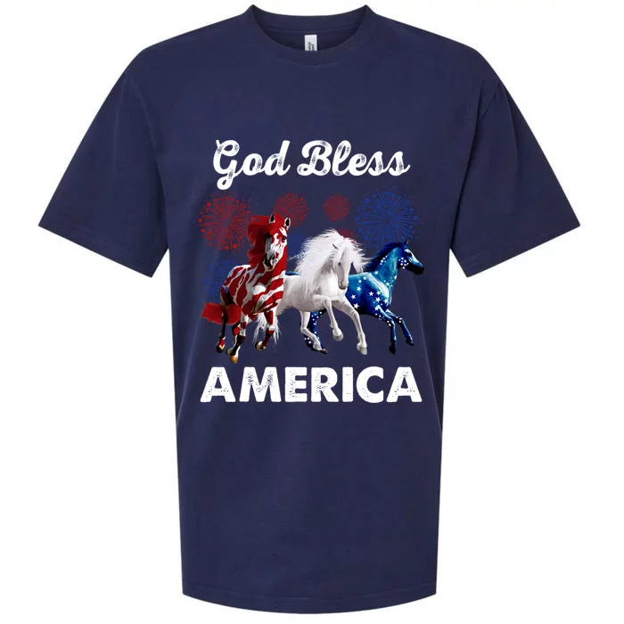 God Bless America Horse Fireworks American Flag Gift Sueded Cloud Jersey T-Shirt