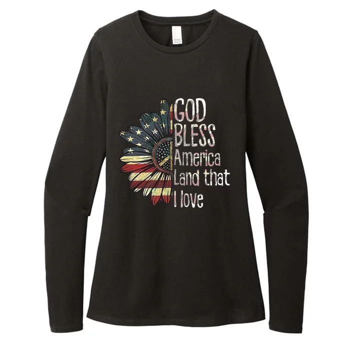 God Bless America Land That I Love Usa Flag Flower Patriotic Gift Womens CVC Long Sleeve Shirt