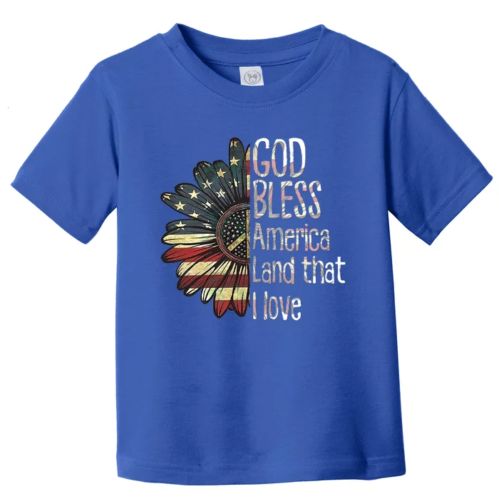 God Bless America Land That I Love Usa Flag Flower Patriotic Gift Toddler T-Shirt