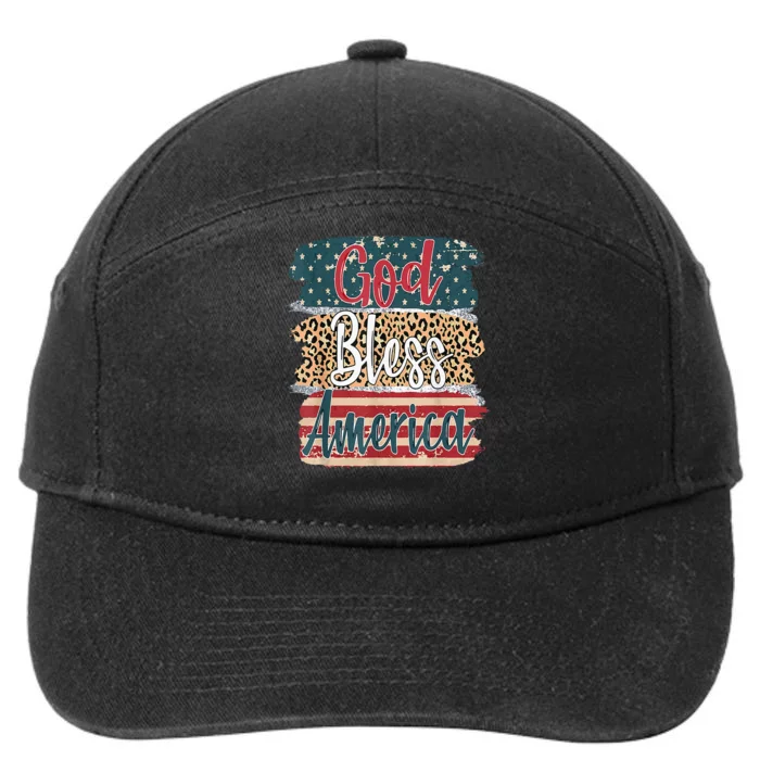 God Bless America Brush Stroke Leopard America Flag 4th July 7-Panel Snapback Hat