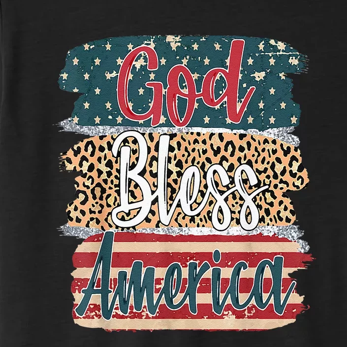 God Bless America Brush Stroke Leopard America Flag 4th July ChromaSoft Performance T-Shirt