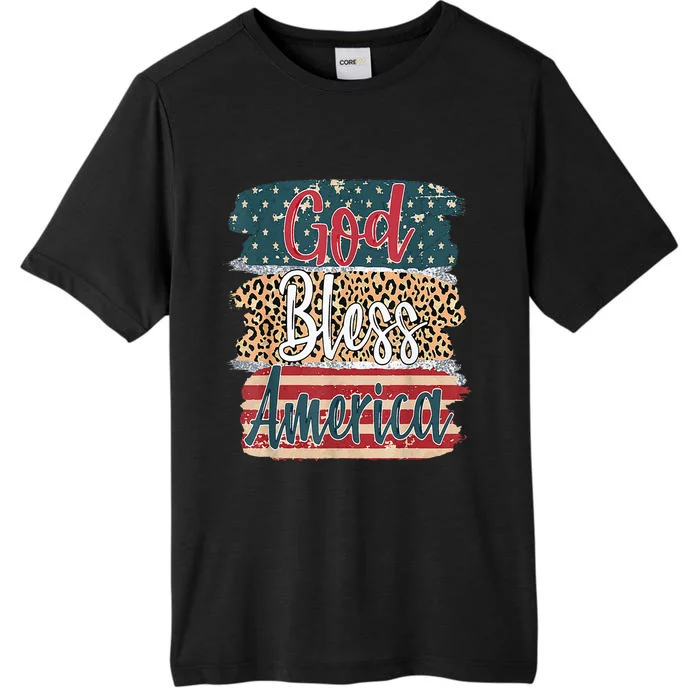 God Bless America Brush Stroke Leopard America Flag 4th July ChromaSoft Performance T-Shirt