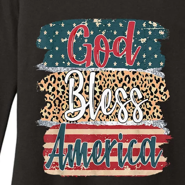 God Bless America Brush Stroke Leopard America Flag 4th July Womens CVC Long Sleeve Shirt