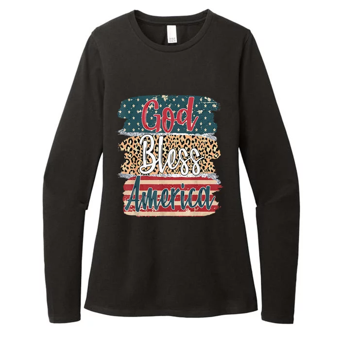 God Bless America Brush Stroke Leopard America Flag 4th July Womens CVC Long Sleeve Shirt