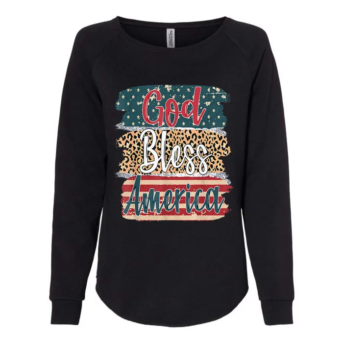 God Bless America Brush Stroke Leopard America Flag 4th July Womens California Wash Sweatshirt