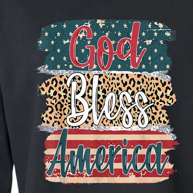 God Bless America Brush Stroke Leopard America Flag 4th July Cropped Pullover Crew