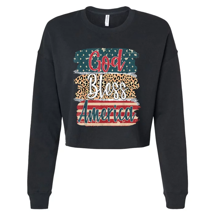 God Bless America Brush Stroke Leopard America Flag 4th July Cropped Pullover Crew