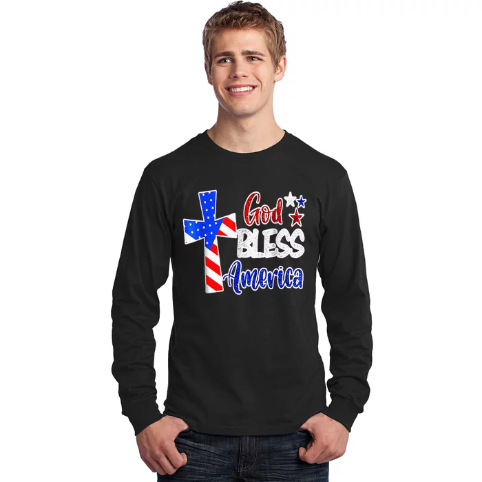 God Bless America Christian USA Flag Patriotic 4th Of July Long Sleeve Shirt