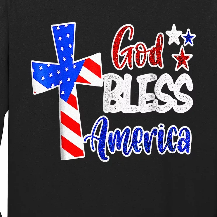 God Bless America Christian USA Flag Patriotic 4th Of July Long Sleeve Shirt