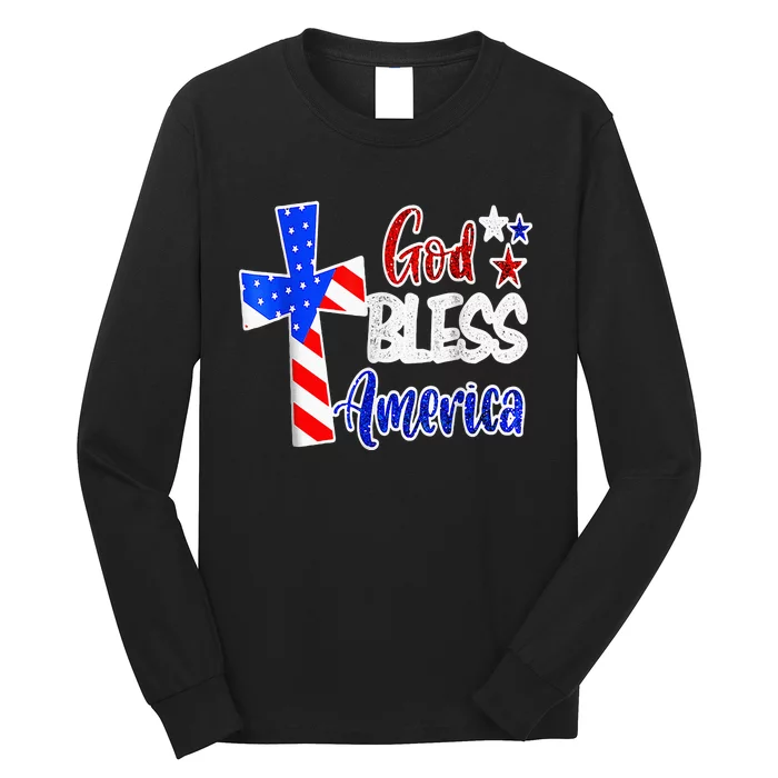 God Bless America Christian USA Flag Patriotic 4th Of July Long Sleeve Shirt