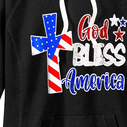 God Bless America Christian USA Flag Patriotic 4th Of July Women's Fleece Hoodie