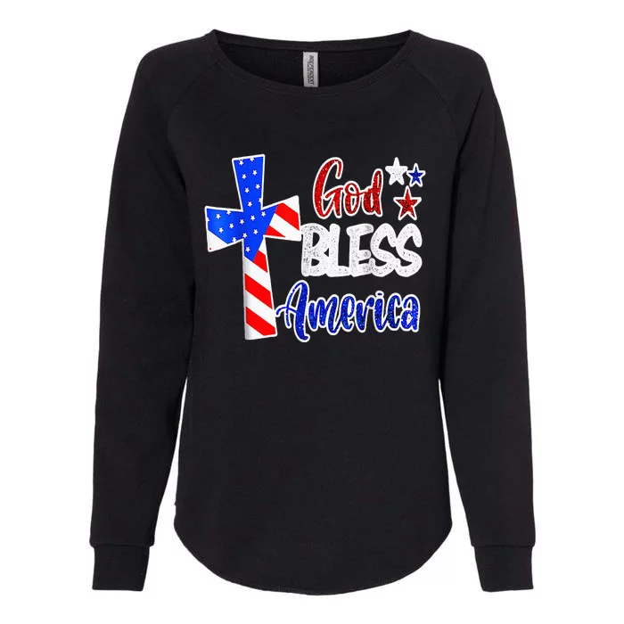 God Bless America Christian USA Flag Patriotic 4th Of July Womens California Wash Sweatshirt