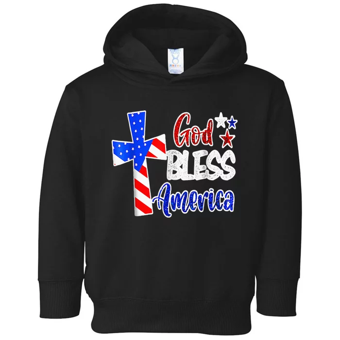 God Bless America Christian USA Flag Patriotic 4th Of July Toddler Hoodie