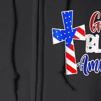 God Bless America Christian USA Flag Patriotic 4th Of July Full Zip Hoodie