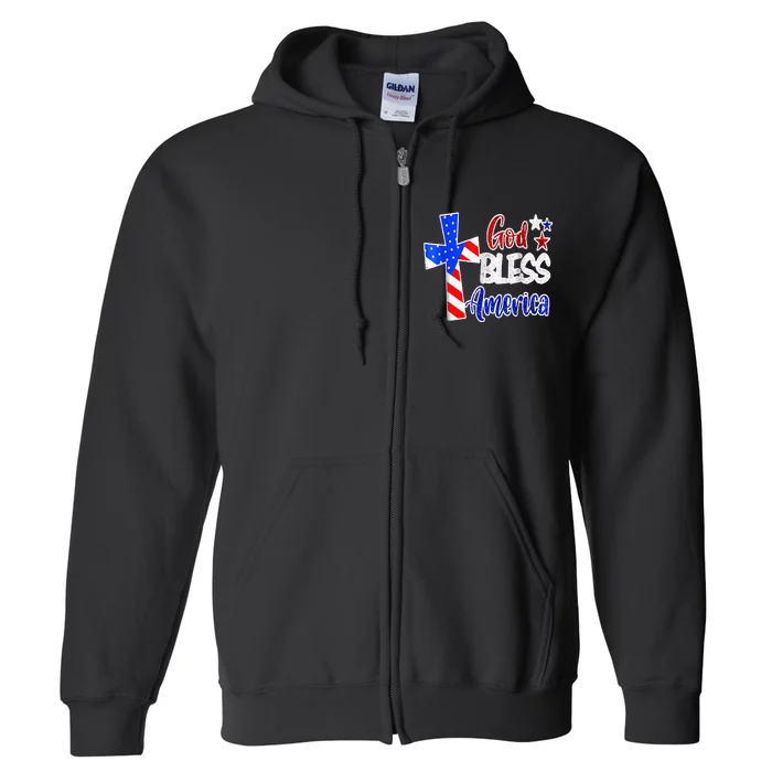 God Bless America Christian USA Flag Patriotic 4th Of July Full Zip Hoodie