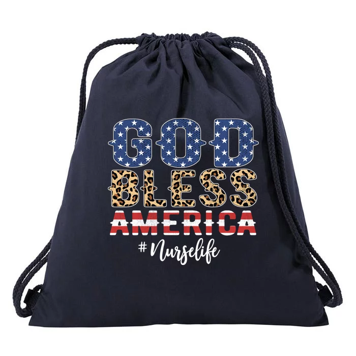 God Bless America 4th Of July Leopard Usa Nurse Life Great Gift Drawstring Bag