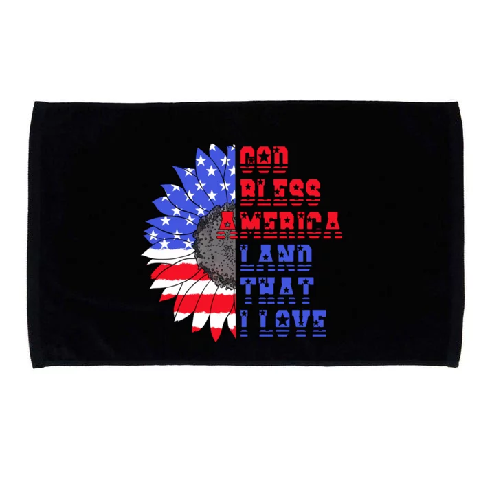 God Bless America Land That I Love American Flag Sunflower Gift Microfiber Hand Towel