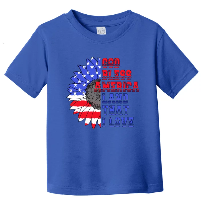 God Bless America Land That I Love American Flag Sunflower Gift Toddler T-Shirt