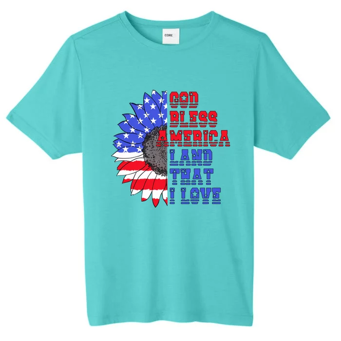 God Bless America Land That I Love American Flag Sunflower Gift ChromaSoft Performance T-Shirt