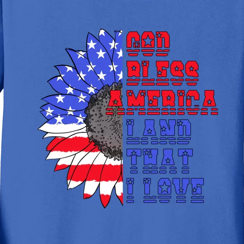 God Bless America Land That I Love American Flag Sunflower Gift Kids Long Sleeve Shirt