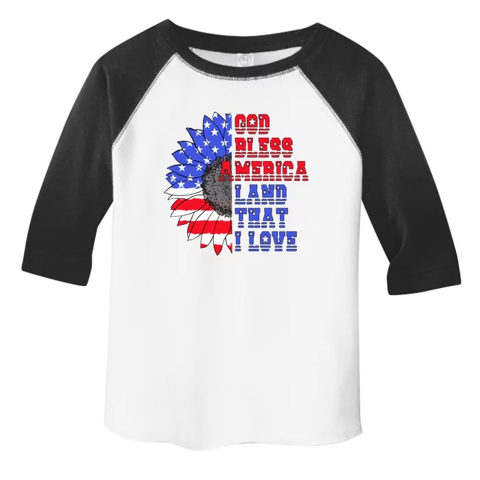 God Bless America Land That I Love American Flag Sunflower Gift Toddler Fine Jersey T-Shirt