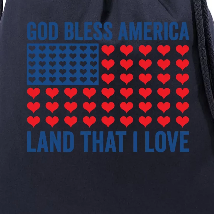 God Bless America Land That I Love American Flag Patriotic Gift Drawstring Bag